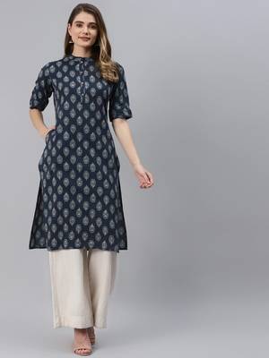 Indigo printed cotton ethnic-kurtis 1