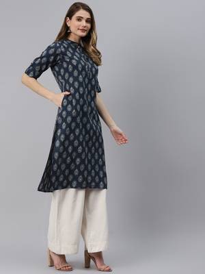 Indigo printed cotton ethnic-kurtis 4