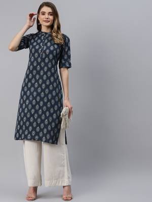 Indigo printed cotton ethnic-kurtis 5
