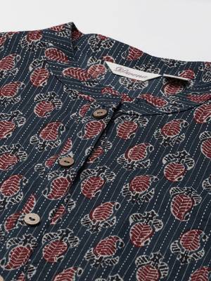 Navy-blue printed cotton ethnic-kurtis 2