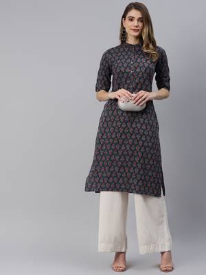 Navy-blue printed cotton ethnic-kurtis 5