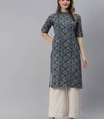 Navy-blue printed cotton ethnic-kurtis