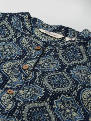 Navy-blue printed cotton ethnic-kurtis 2