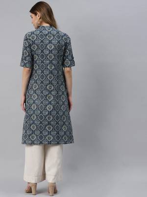 Navy-blue printed cotton ethnic-kurtis 3