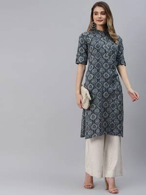 Navy-blue printed cotton ethnic-kurtis 5