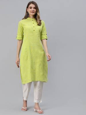 Yellow printed cotton ethnic-kurtis 1
