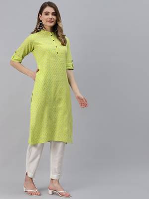 Yellow printed cotton ethnic-kurtis 4