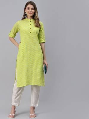 Yellow printed cotton ethnic-kurtis 5