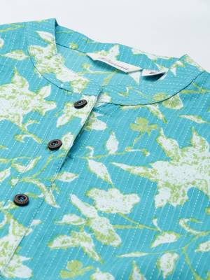 Aqua-blue printed cotton ethnic-kurtis 2