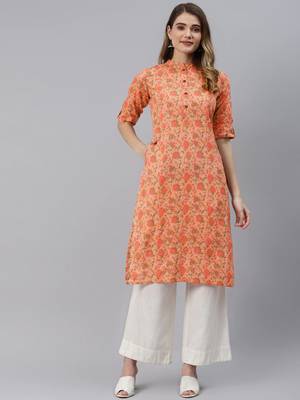 Peach printed cotton ethnic-kurtis 1
