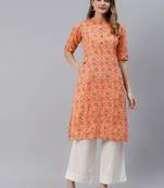 Peach printed cotton ethnic-kurtis