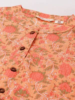 Peach printed cotton ethnic-kurtis 2