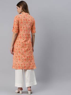 Peach printed cotton ethnic-kurtis 3