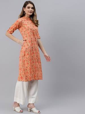 Peach printed cotton ethnic-kurtis 4
