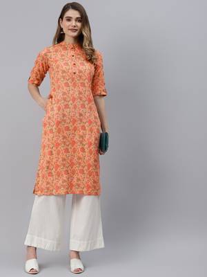 Peach printed cotton ethnic-kurtis 5