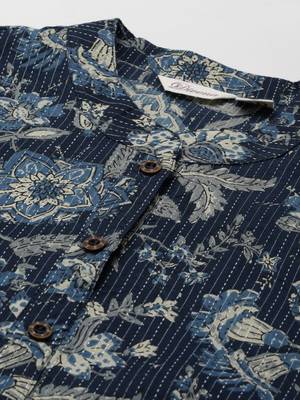 Navy-blue printed cotton ethnic-kurtis 2