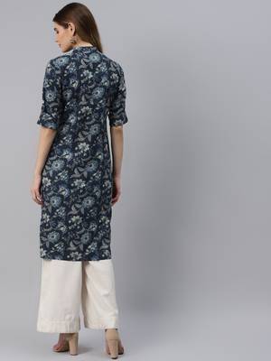 Navy-blue printed cotton ethnic-kurtis 3