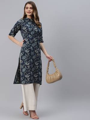 Navy-blue printed cotton ethnic-kurtis 5