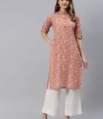 Baby-pink printed cotton ethnic-kurtis