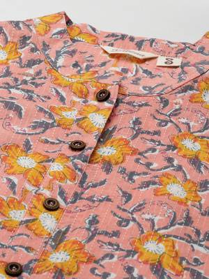 Baby-pink printed cotton ethnic-kurtis 2