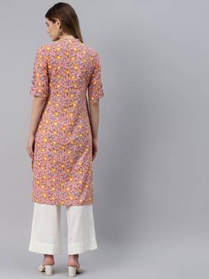 Baby-pink printed cotton ethnic-kurtis 3