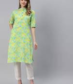 Yellow printed cotton ethnic-kurtis