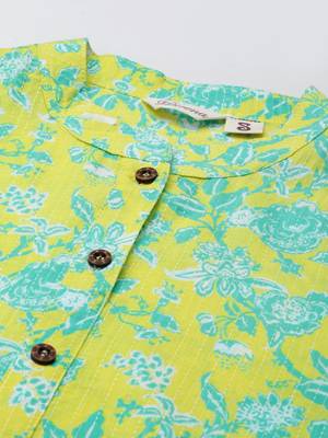 Yellow printed cotton ethnic-kurtis 2
