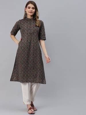 Black printed cotton ethnic-kurtis 1