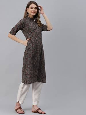 Black printed cotton ethnic-kurtis 4