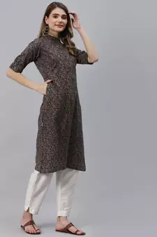 Black printed cotton ethnic-kurtis