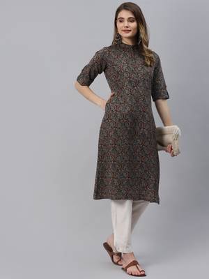 Black printed cotton ethnic-kurtis 5