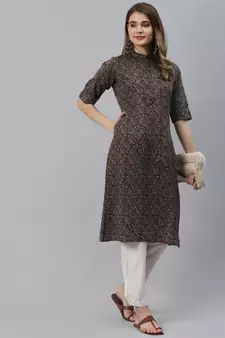 Black printed cotton ethnic-kurtis