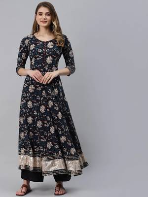Blue printed cotton ethnic-kurtis 1