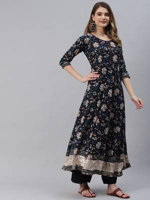 Blue printed cotton ethnic-kurtis 4