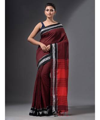 Wine Red handwoven cotton dual tone saree 1