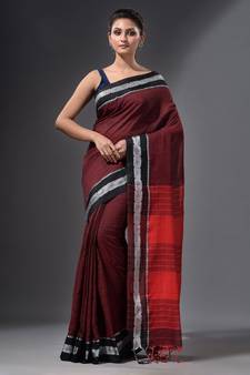 Wine Red handwoven cotton dual tone saree