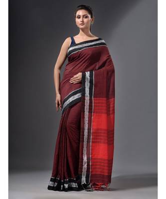 Wine Red handwoven cotton dual tone saree 2