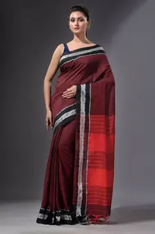 Wine Red handwoven cotton dual tone saree