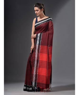 Wine Red handwoven cotton dual tone saree 3