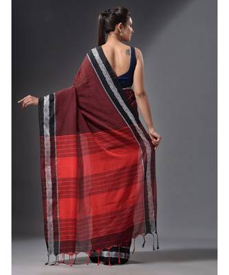 Wine Red handwoven cotton dual tone saree 5