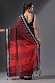 Wine Red handwoven cotton dual tone saree