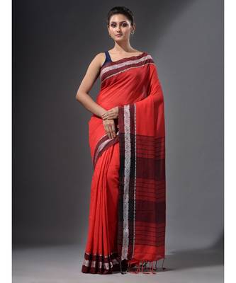 Orange handwoven cotton dual tone saree 1
