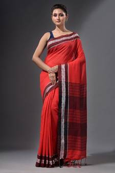 Orange handwoven cotton dual tone saree