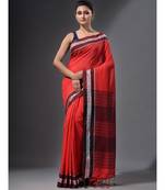 Orange handwoven cotton dual tone saree