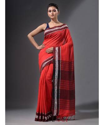 Orange handwoven cotton dual tone saree 2