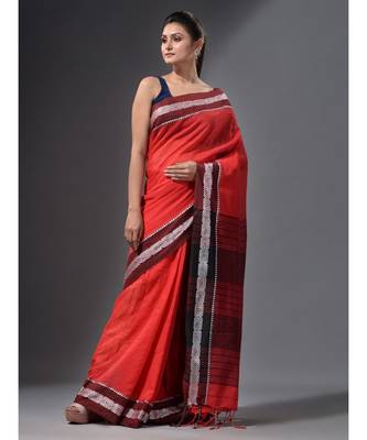 Orange handwoven cotton dual tone saree 4