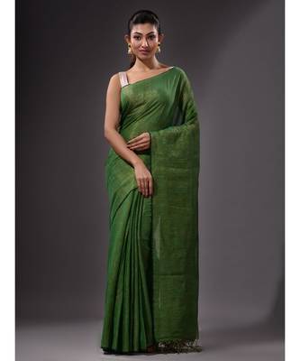 Green handwoven zari cotton saree 1