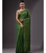 Green handwoven zari cotton saree