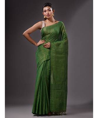 Green handwoven zari cotton saree 2