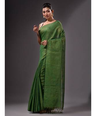 Green handwoven zari cotton saree 3